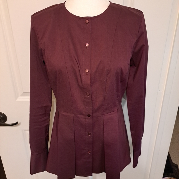 Brooks Brothers burgundy peplum button Front Shirt Burgandy Size 6 EUC - Picture 3 of 9